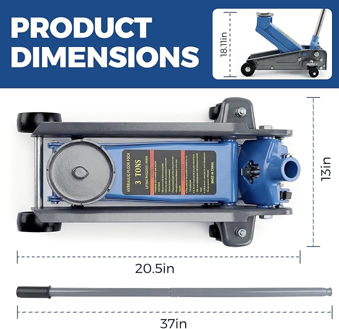LARBANKE 3 Ton Floor Jack with 360° Swivel Castors,Heavy-Duty Floor Jack Load Capacity up to 6,600 lbs,Carbon Steel Jack for Rapid Lifting,Range from 5.31''-18.11'',Suitable for a Wide Range of Cars