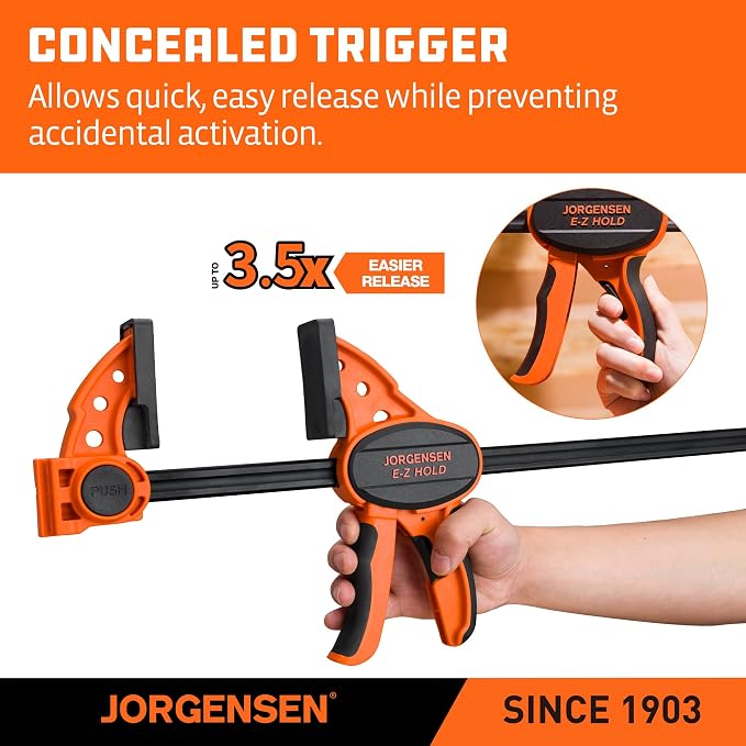 Jorgensen 36" E-Z Hold Medium-Duty Bar Clamps, 400 lbs Load Limit, 2-Pack