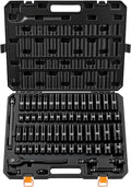 VEVOR 65-Piece 1/2" Drive Impact Socket Set, SAE (3/8" to 1-1/4") & Metric (10 to 24 mm), CR-V, Deep & Shallow, 6 Point, Ratchet Handle, Universal Joint, Adapters, Extension Bars (3, 5, 10 in)