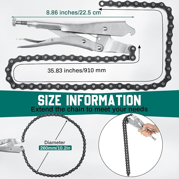 Honoson 2 Pcs 9 Inch Locking Chain Clamp with 35.8 Inch Long Chain Carbon Steel Locking Chain Plier Industrial Pipe Vise Chain Wrench 10.2 Inch Diameter for Pipe Fitting ‎Plumbing Woodworking Welding