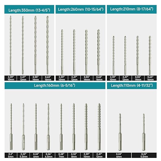 27Pcs SDS-Plus Drill Bits & Chisel Set - Rotary Hammer Carbide Tipped Double-Threaded Drill Bits & Chisels & SDS-Max to SDS Plus Adapter, with Storage Box, for Masonry Construction Materials