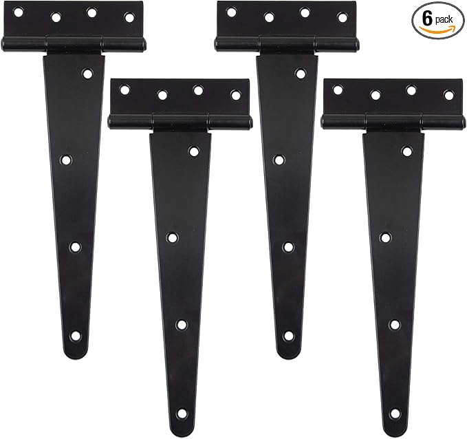 HLMOptimo Heavy Duty T Hinge Tee Hinge T Strap Hinge Shed Hinge Gate Hinge Barn Hinge Fence Hinge Door Hinge Wrought Rustproof All Size Black (4 pcs, 10 inch
