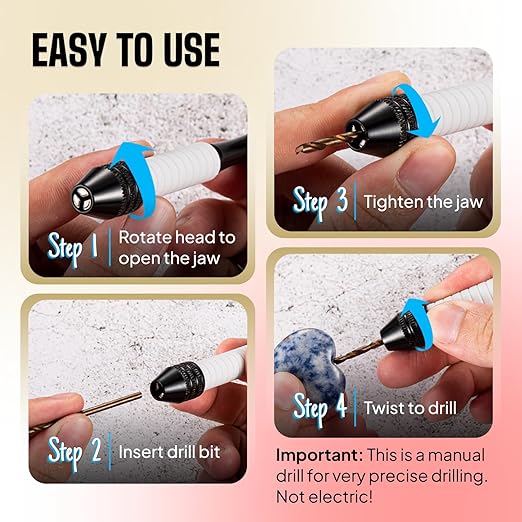 Craft911 Manual Craft Drill Sharp HSS Micro Mini Twist Drill Bits Set, Pin Vise Hand Drill for Jewelry Making; Small Hand Drill for Resin, Rotary Tools for Wood, Jewelry, Plastic, Miniature - Blue