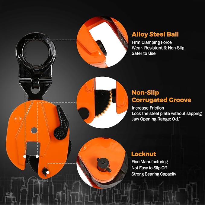 BEAMNOVA 2 Tons Vertical Plate Lifting Clamp, Rotating Ring