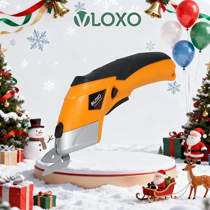 VLOXO Electric Scissors, Cordless Cardboard Cutter Power Fabric Scissors Mini Box Cutter with Blades Rechargeable Multi-Tool for Crafts Leather Cardboard Carpet Plastic Include Case Yellow CS4001