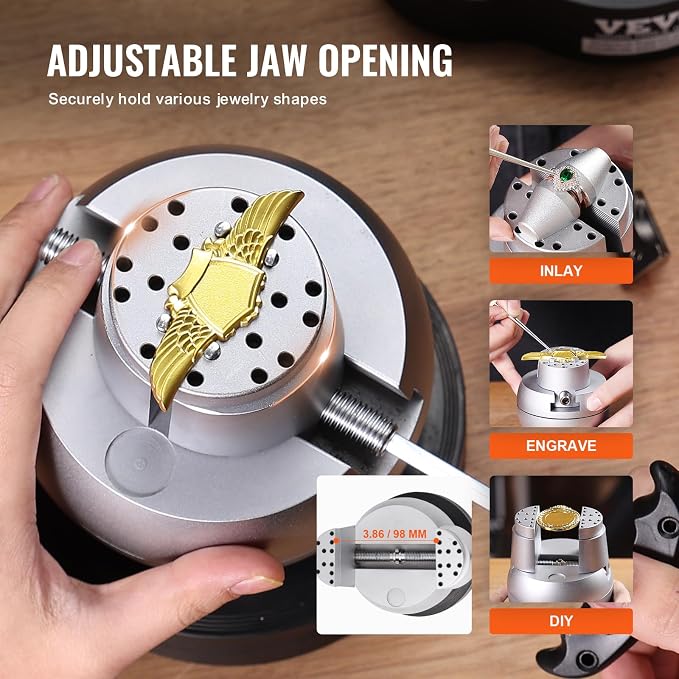 VEVOR Ball Vise, 5" Engraving Setting Tool, 360° Rotation Engraving Block Vise, 69 PCS Attachment Jewelry Engraving Block Tools Standard Block for Gemstone Inlay and Small-Scale Engraving
