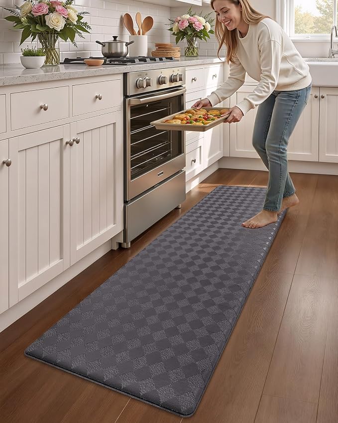 Color&Geometry Anti Fatigue Cushioned Kitchen Floor Mats,17"X71",Long Runner Rug Non Slip Waterproof,Memory Foam Padded Standing Mat for Front Sink,Grey