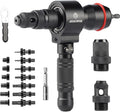 2-in-1 Design Cordless Rivet Gun Adapter and Rivet Nut Adapter,Electric Drill Tools Accessory Kit with Carry Case,7 Metric Mandrels M3 to M12, 6 Rivet Heads 2.4mm to 6.4mm