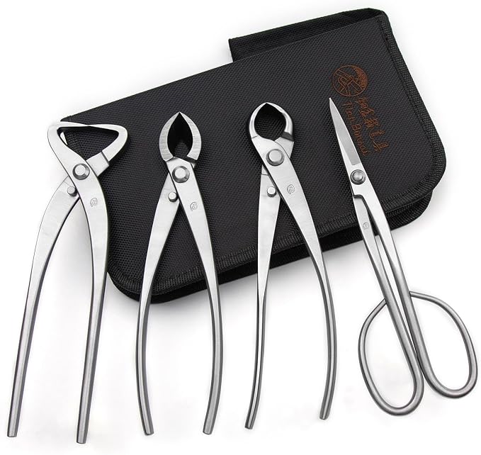 4-PCS Bonsai Tool Set Including Concave Cutter Straight Edge Cutter Trunk Splitter And Bonsai Scissors Equip With Tool Bag