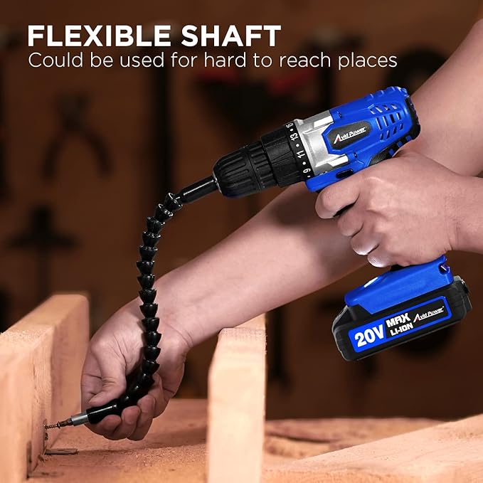 AVID POWER 20V Cordless Drill Set for Home DIY & Beginner Projects - Lightweight Power Drill with Battery Charger & 22 Bits, Variable Speed, 3/8" Keyless Chuck, Ideal for Furniture Assembly (Blue)