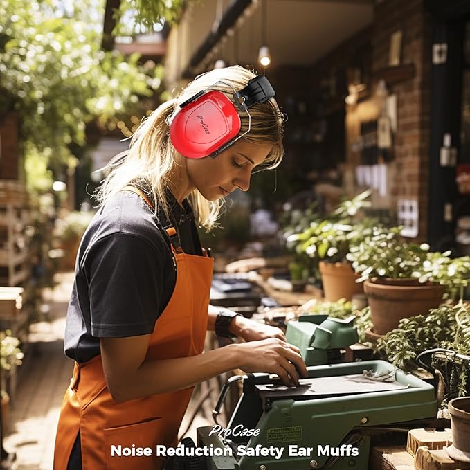 ProCase Noise Reduction Safety Ear Muffs, Hearing Protection Earmuffs, NRR 28dB Noise Sound Protection Headphones for Shooting Gun Range Mowing Construction Woodwork Adult Kids -Pure Red