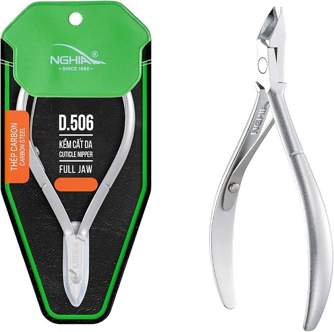 Premium Hard Steel Cuticle Nipper - D-506, Precision Nail Tech Nipper with Grey Plated Full Jaw and Single Spring