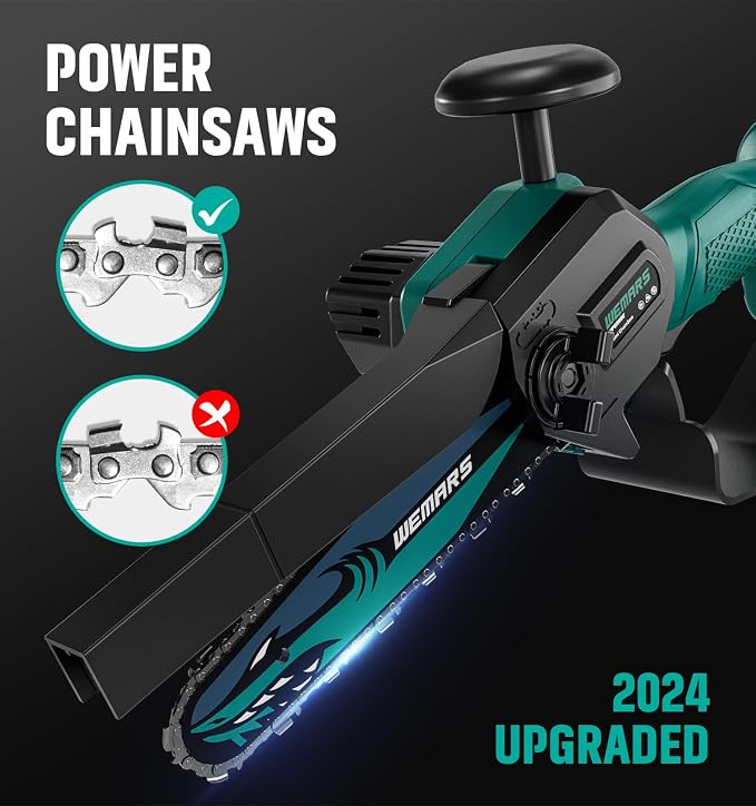 WEMARS Mini Chainsaw Cordless, 6-Inch Portable Electric Chainsaw with Security Lock-Handheld Small Power Chain Saws with 2 Battery Powered For Wood/Trees Cutting/Courtyard Garden, 2025 UPGRADE