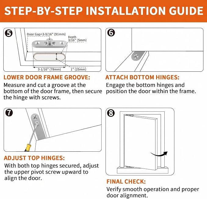 TamBee Pivot Hinge Hold Open Heavy Duty Hidden Door Hinge - 440 lbs Load, Locking 90 Degrees, 304 Stainless Steel, Concealed for Wood Doors, Secret Doors, Hidden Door and Bookcase Door 4214