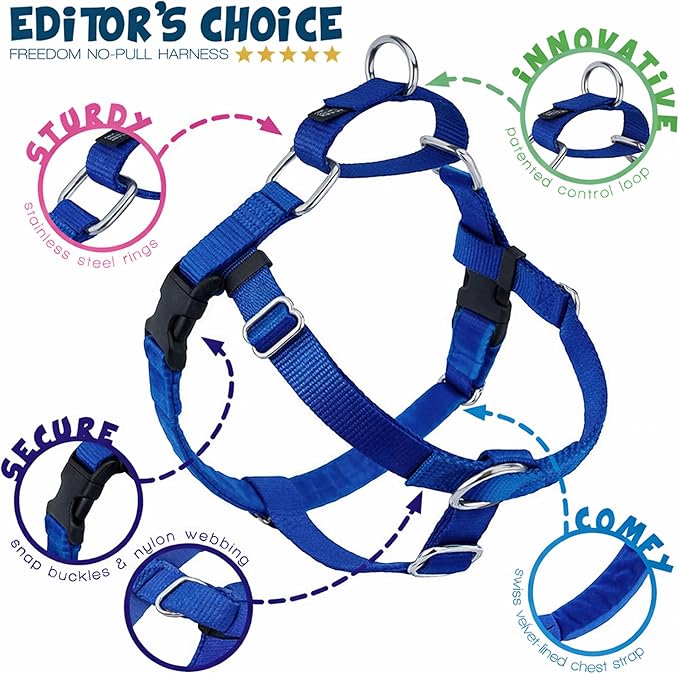2 Hounds Design Freedom No Pull Dog Harness and Leash, 1" MD, Royal Blue | Promotes Easy Walking & Comfortable Control, Secure Fit, Adjustable Harness and Leash Set for Medium Sized Dogs, Made in USA