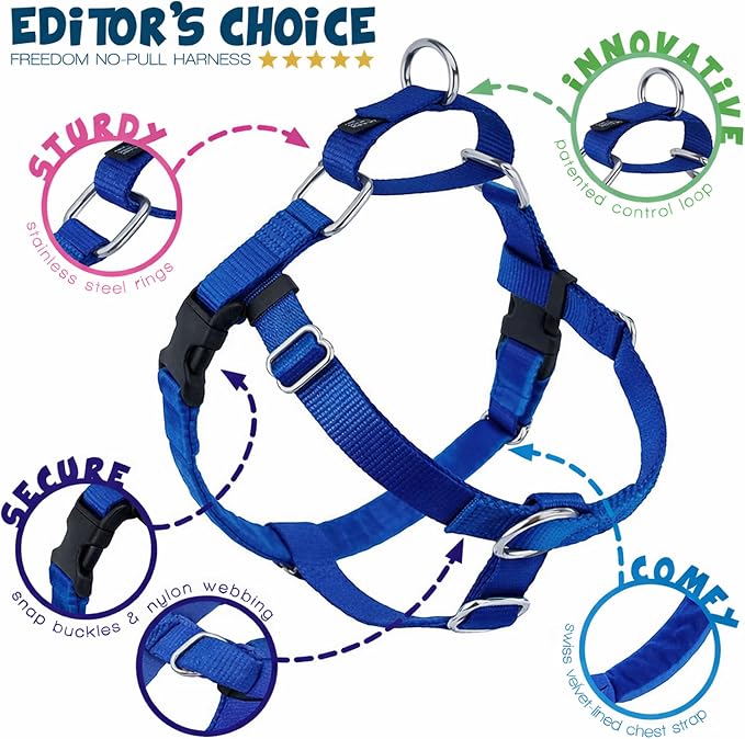 2 Hounds Design Freedom No Pull Dog Harness and Leash, 5/8" SM, Royal Blue | Promotes Easy Walking & Comfortable Control, Secure Fit, Adjustable Harness and Leash Set for Small Sized Dogs, Made in USA