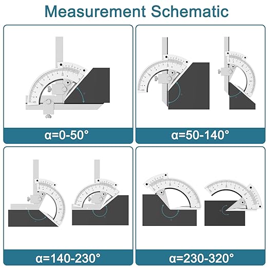 Vernier Bevel Protractor 0-320° Accuracy 0.02° Fine Tuning Carbon Steel Protractor with Storage Box,Angle Measuring Tool for Woodworking Carpenter Construction DIY