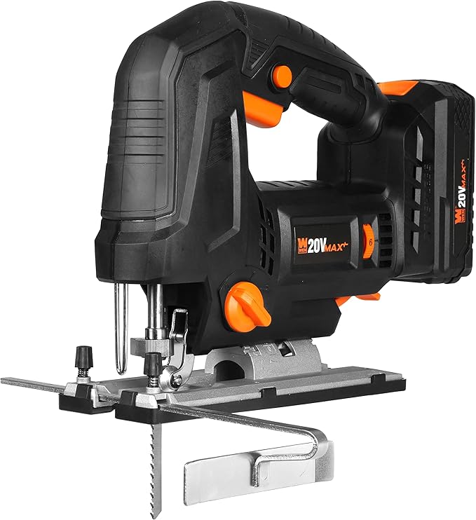 WEN Cordless Jigsaw, Brushless with Auto-Speed, 20V Max 4.0Ah Lithium Ion Battery, and Charger (20670)
