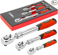TOMMARS Extendable Ratchet Wrench Set, 1/4" 3/8" 1/2" Drive 72-Tooth Quick-release Retractable Socket Wrench Reversible Gift for Men Mechanic Hand Tools