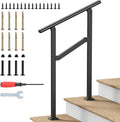 Hand Rails for Outdoor Steps 2-5 Steps Wrought Iron Handrails | Stair Railing for Porch, Home, Garden, Indoor, Staircase Handrails for Wooden, Cement, Brick, Marble (2 Steps)