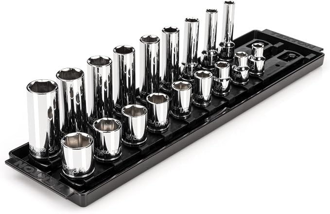 TEKTON 3/8 Inch Drive 6-Point Socket Set, 18-Piece | SHD91213 | (5/16 - 3/4 in.), Shallow and Deep, Socket Rail