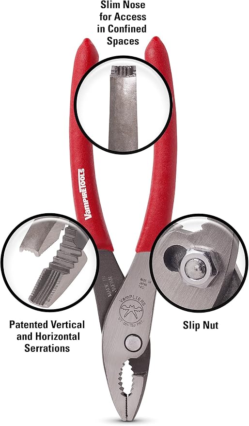 VAMPLIERS "Brute" World's Best Screw Extraction Pliers VT-002-6, Remove Stripped/Rusted/Stuck/Specialty Screws Nuts/Fasteners + VAMPLIERS VT-001-7SJ Best 7" Slip Joint Screw Extraction Pliers