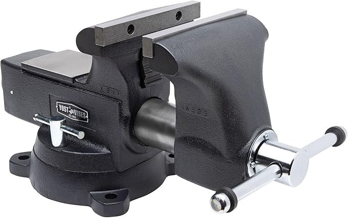Yost HD800-C Heavy Duty 8-Inch Mechanics Work Bench Vise | Heavy Duty Woodworking & Metal Work Table with Secure Grip Swivel Base | 60,000 PSI Casting Iron Material with Extra-large Anvil Surface