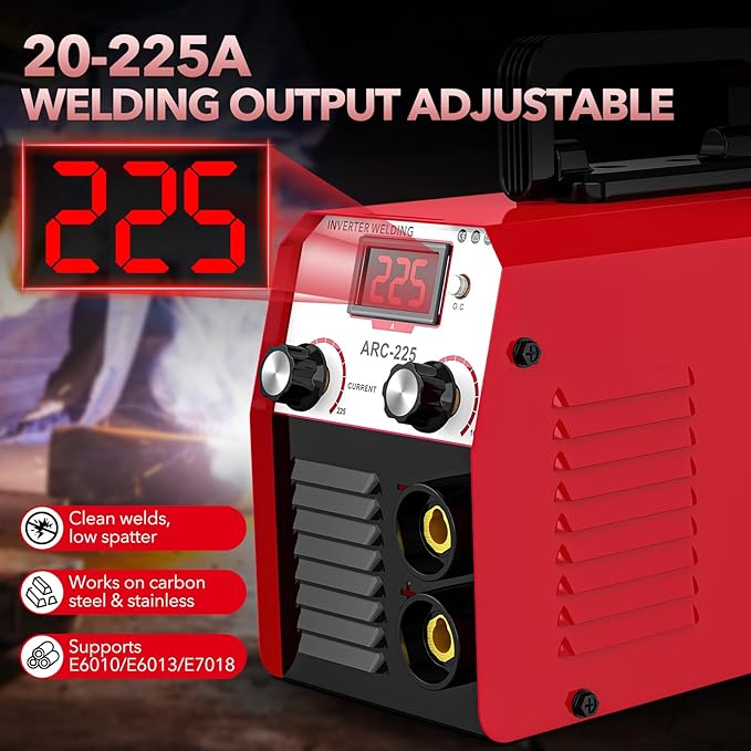225A Welding Machine 110V/220V Portable Stick Welder with Synergic Control, Small Welder Machine with Hot Start Arc force for Home DIY Handicrafts Maintenance