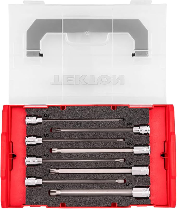 TEKTON Long Triple Square Bit Socket Set, 8-Piece | SHB91705 | 3/8 Inch Drive, (M4 - M12), Stacking Organizer, Custom Foam