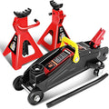 DNA Motoring 2 Ton Car Jack and Stands Kit 2T(4000 lbs) Capacity Low Profile Hydraulic Trolley Service/Floor Jack with 2 Ratchet Stands Combo for Home Garage Shop, Red/Black, TOOLS-00280