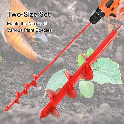 MAXCCINO Auger Drill Bit for Planting Set of 2, Garden Ground Earth Spiral Drill Bit for 3/8" Hex Drive Drill, for Post Hole Digger Bulb Bedding Digging Plant Rapid Planter