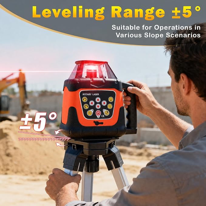 Red Rotary Laser Level 2000ft, 360 Degree Self Leveling Laser Level Kit with Receiver Remote Control and Surveying Tripod 16.4ft Staff, 5 Rotation Speeds& 4 Angles Adjustment,IP66 Waterproof