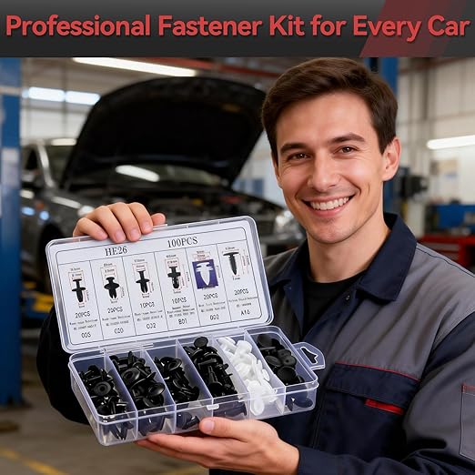 100Pcs Auto Body Panel Fasteners & Push Pin Rivets - 6 Sizes Bumper Fender Flare Retainer Clips. Plastic Expansion Screws Replacement for GM Ford Toyota Honda (100Pcs)