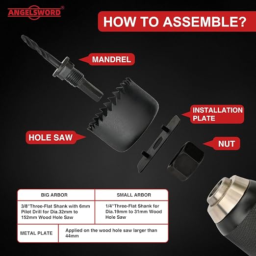 ANGELSWORD Hole Saw Set 21 PCS Hole Saw Kit, Hole Saw Drill Bit Kit, 3/4"-5" (19-127mm) 13 PCS Saw Blades, for Drywall, Soft Wood, Plywood, Plastic, PVC