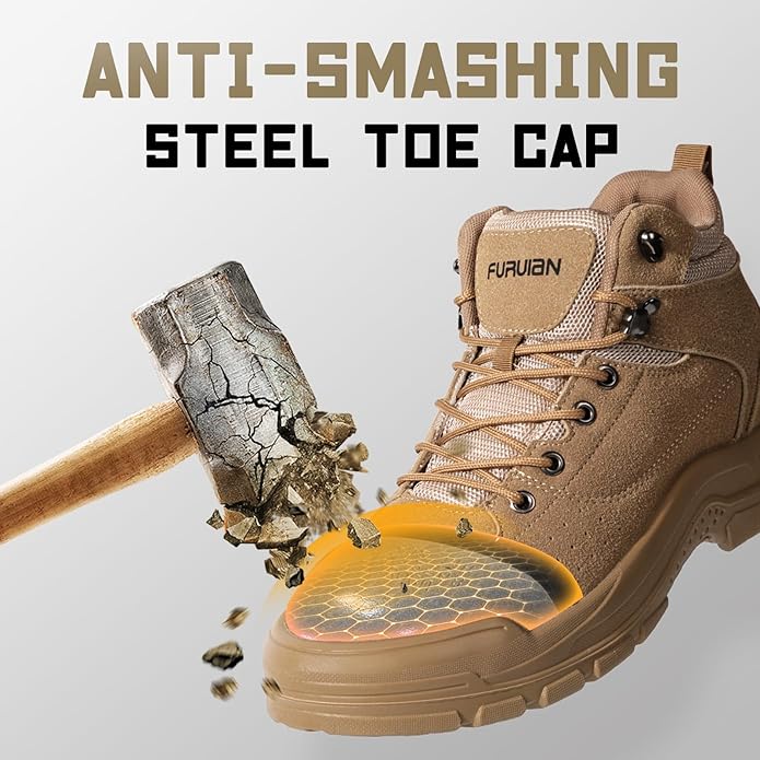 Furuian Steel Toe Boots for Men Women Comfortable Lightweight Work Boots for Men Slip Resistant High Top Steel Toe Safety Shoes Puncture Proof Indestructible Construction Shoes