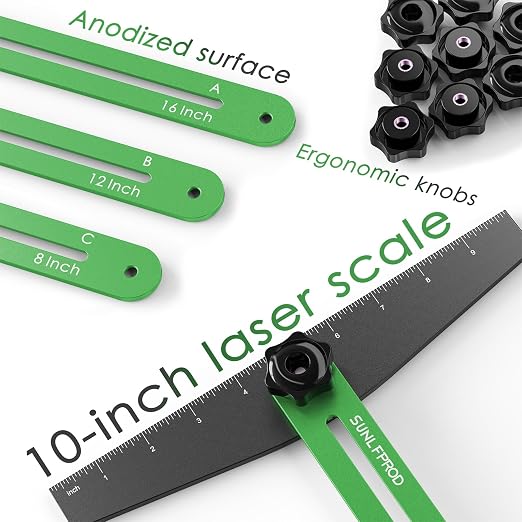 Stair Tread Template Tool - Solid Stair Tread Gauge Stair Jig Stair Measuring Tool Stair Gauge Jig Stairs Template Tool for Stair Step Scribe Tool Shelf Template Projects (Green-Gray)