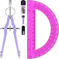 Unjoo Compass and Protractor Set, Professional Drawing Compass Tool, Metal Compass with Extra Refills, Compass for Geometry and 6 Inch Math Protractors 180 Degree (Purple)
