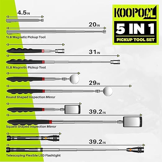 Telescoping Magnetic Pickup Tool Set, Inspection Mirror Telescoping, LED Flashlight, Cool Gadgets for Men, Stocking Stuffers, Gifts for Dad, Husband, Kids, Boyfriend, Magnet Stick (Yellow)