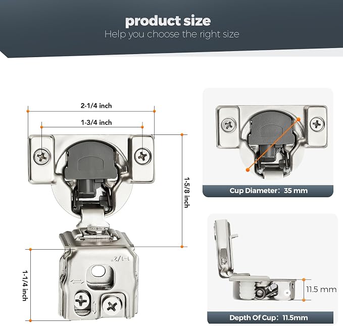 36 Pack (18 Pairs) 1-1/2" Overlay Soft Close Cabinet Hinges, Satin Nickel Stainless Steel Concealed Hinges with 3D Self-Closing for Face Frame Doors & Kitchens