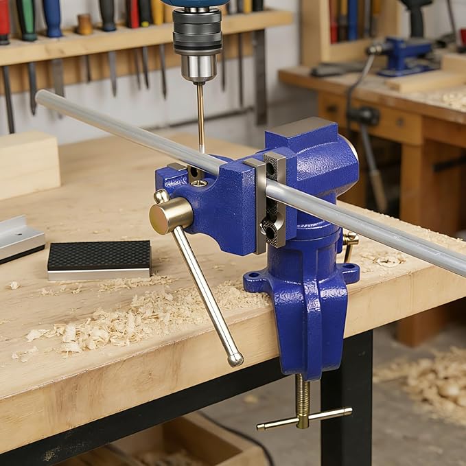 Dual Jaws Table Vise 2.5" & 1.5", Bench Vise Universal Rotate 360° Work Clamp-On Vise With Soft Jaw, Table Vice clamp for Woodworking, Drilling, Sawing, Metal Working