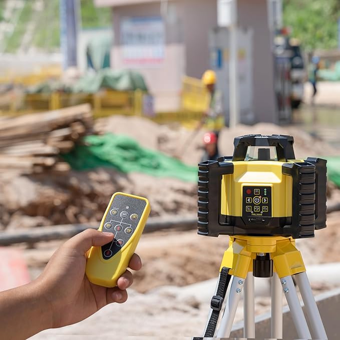 Firecore Rotary Laser Level Kit, 360 Degree Self-Leveling Horizontal Rotary Laser for Construction, Outdoor Laser Level with Receiver, Rechargeable Battery, Rod Clamp & Remote Control Included-FRL300R