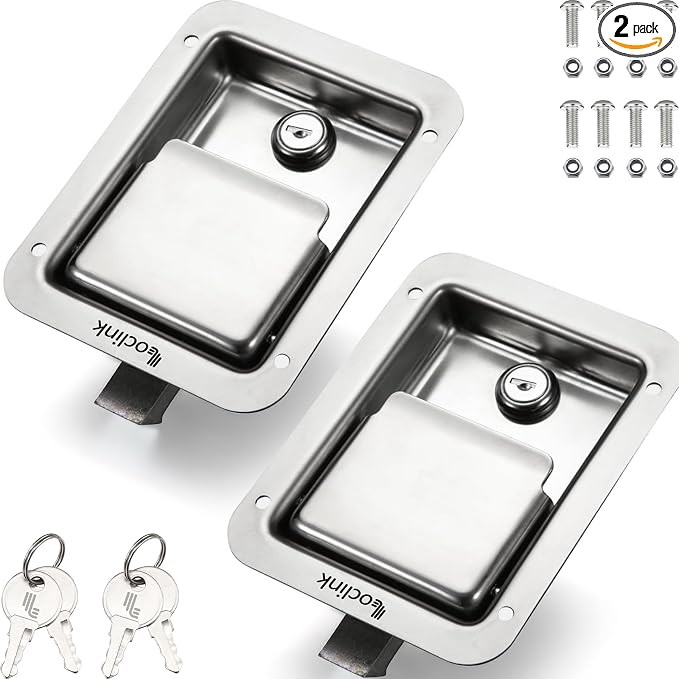 Truck Tool Box Lock Replacement kit, 2PCS Stainless Steel Paddle Latch Truck Bed Toolbox Handle, Trailer Door, RV, Camper, ATV, UTV, 5.85" L x 4.25" W with Keys