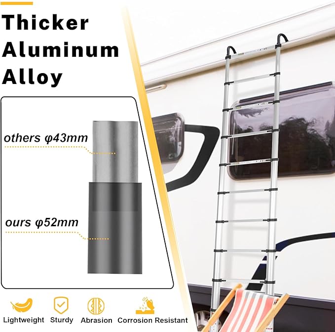 RIKADE Telescopic Ladder, 6.5 ft Aluminum Telescoping Ladder with Non-Slip Feet and Stable Hook, Portable Extension Ladder for Household and Outdoor Working, Max Load 330 lb, Aluminum
