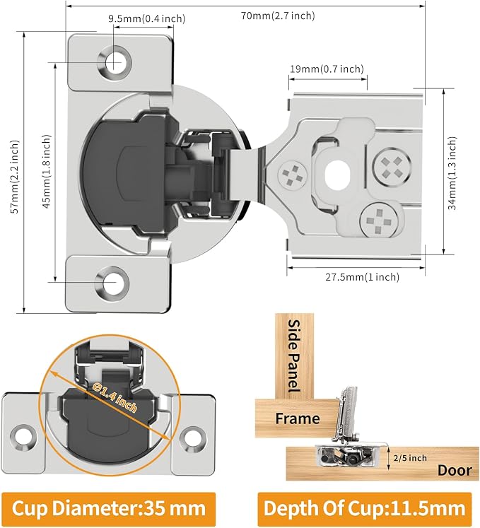 Chibery 6 Pack 5/8" Overlay 3D Soft Close Concealed Hinge for Face Frame Door, Satin Nickel, Hidden 105 Open Angle Stainless Steel Hinge for Kitchen Cabinet Door