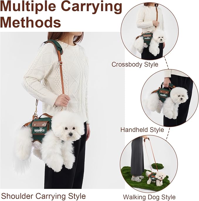 Wakytu Dog Lift Harness Dog Carrier Sling for Small Dogs & Cats,M | stylish puppy sling carrier with handle & pocket,adjustable leash,walking & travel