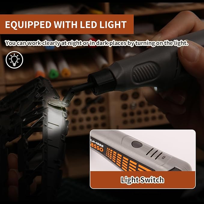 Cordless Pen Sander, Variable Speed and USB Charging with LED Light, Multi-Purpose Power Tool for Sanding, Polishing, Finishing, DIY Crafts