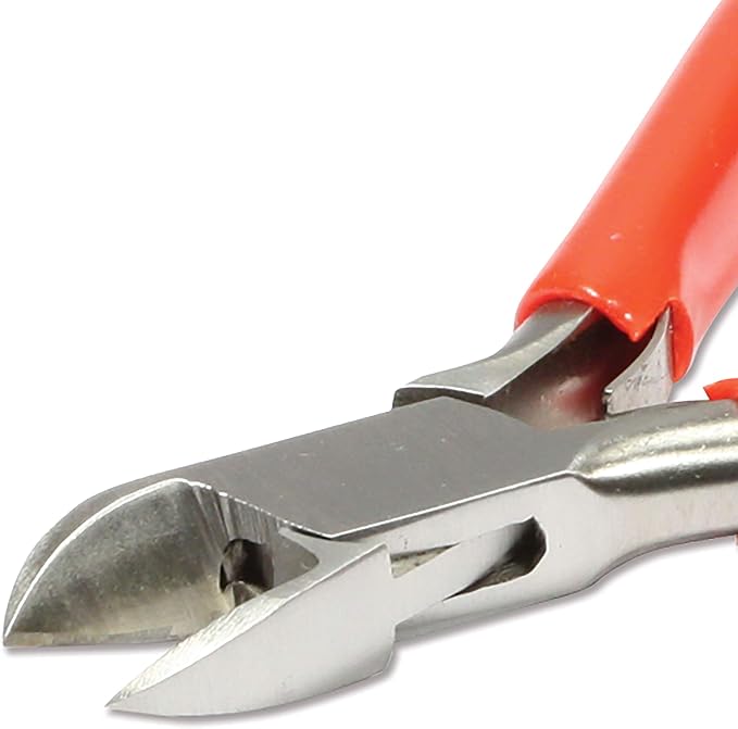 The Beadsmith Platinum Series German Flush Cutter, 4.75 inches (120mm) with polished steel head, red PVC comfort grip handle and double-leaf spring, tool for jewelry making