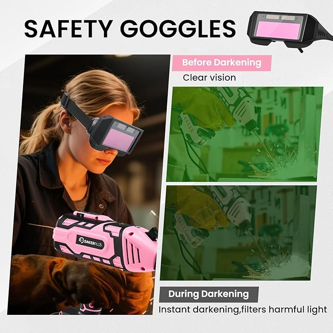 SakerPlus Portable Welding Machine, 110V Portable Welder Handheld, ARC Portable Welder with IGBT Inverter 5 Variable Current Adjustment, Helmet,Carring Case Included(Pink,25pcs 3/32" Wire Rods)