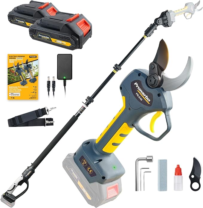 2-in-1 Pole Pruning Shears Cordless, 40mm Electric Pruner with Extension Pole, Dual Battery, Compatible with Makita battery, 14.7FT High Reach Tree Trimmer, No Ladder Needed for Orchard