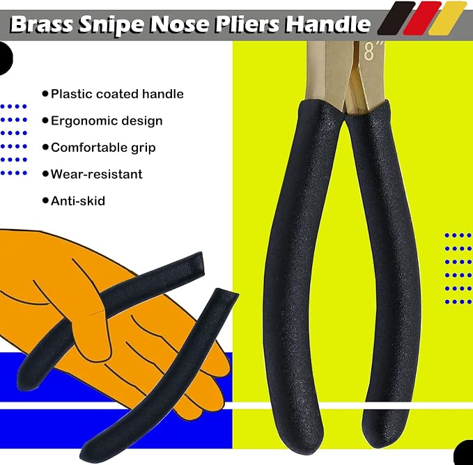 WEDO 2-Piece Brass Pliers Set, 8" Long Nose and Snipe Nose Pliers With Non-Slip Handle, Length 200mm